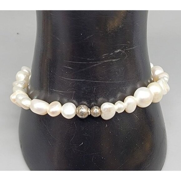 Freshwater Baroque Pearls Sterling Silver Accent Beads Multisize Off White 7.5" - Picture 1 of 7